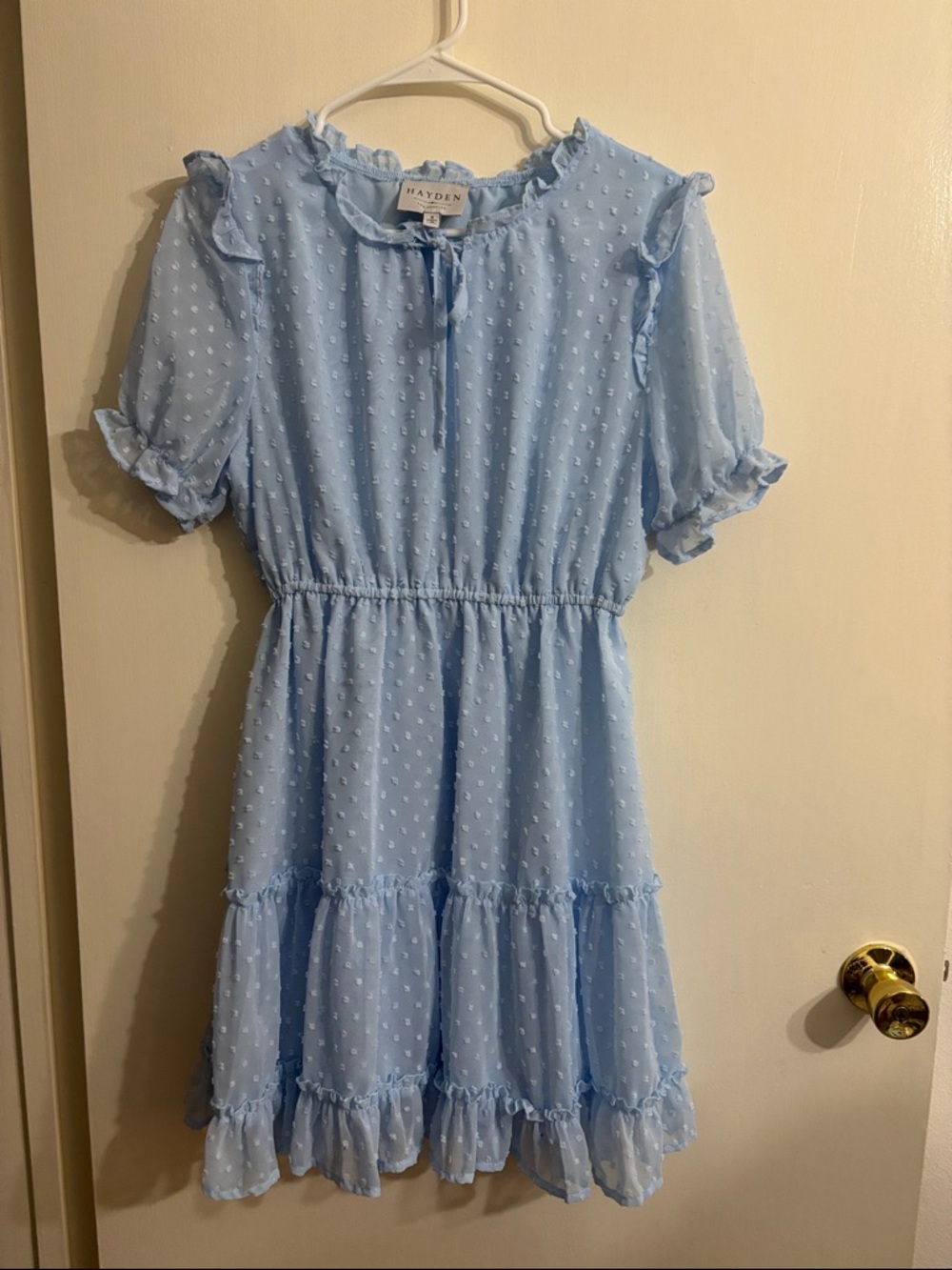 Hayden Light Blue Swiss Dot Ruffle Tiered Dress